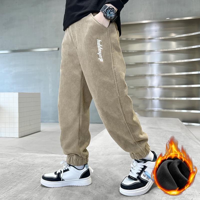 

Осенне-зимние теплые брюки для мальчиков, утолщенные детские вельветовые бархатные брюки, детские спортивные брюки для мальчиков 150 хаки