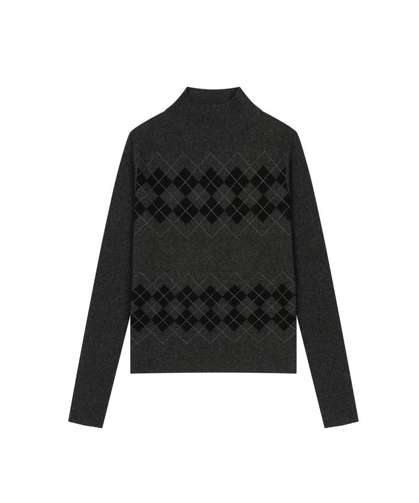 Ohesio Argyle Half Neck Ribbed Knit, Charcoal