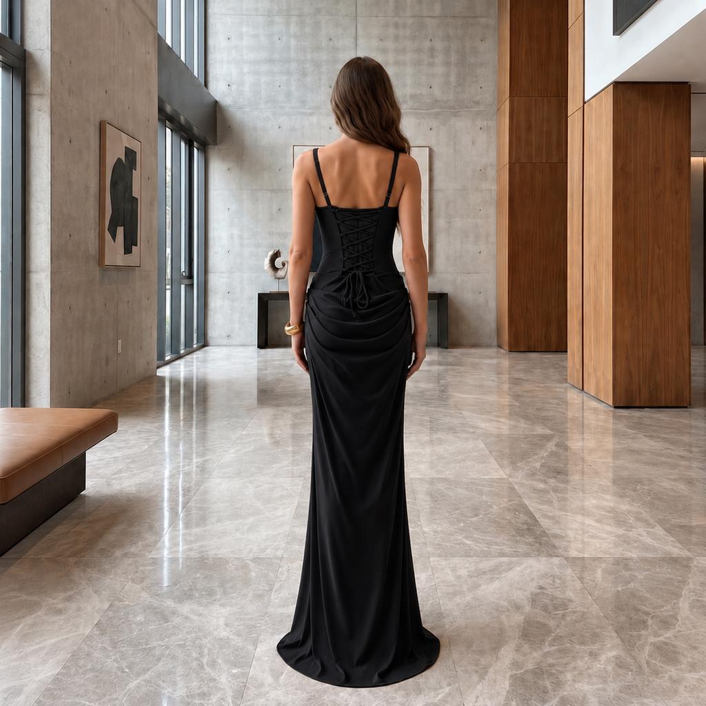Women's Color Spaghetti Strap Corset Bodycon Dress - Slim Fit -Hugging