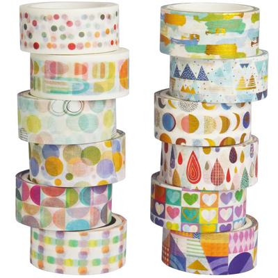 YUBX Masking Niedliches Washi Tape mit Goldfolie Perfekt für DIY Geschenk und Geschenkdekorationen Tape, 12-teiliges Set, Stempeln, Basteln, Journals, Planer,