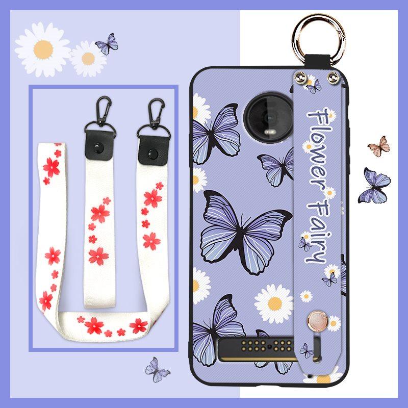 Ring Wristband Phone Case For MOTO Z4 Play Oil Painting Fashion Design Kickstand Anti-knock Back Cover Anti-dust Lanyard