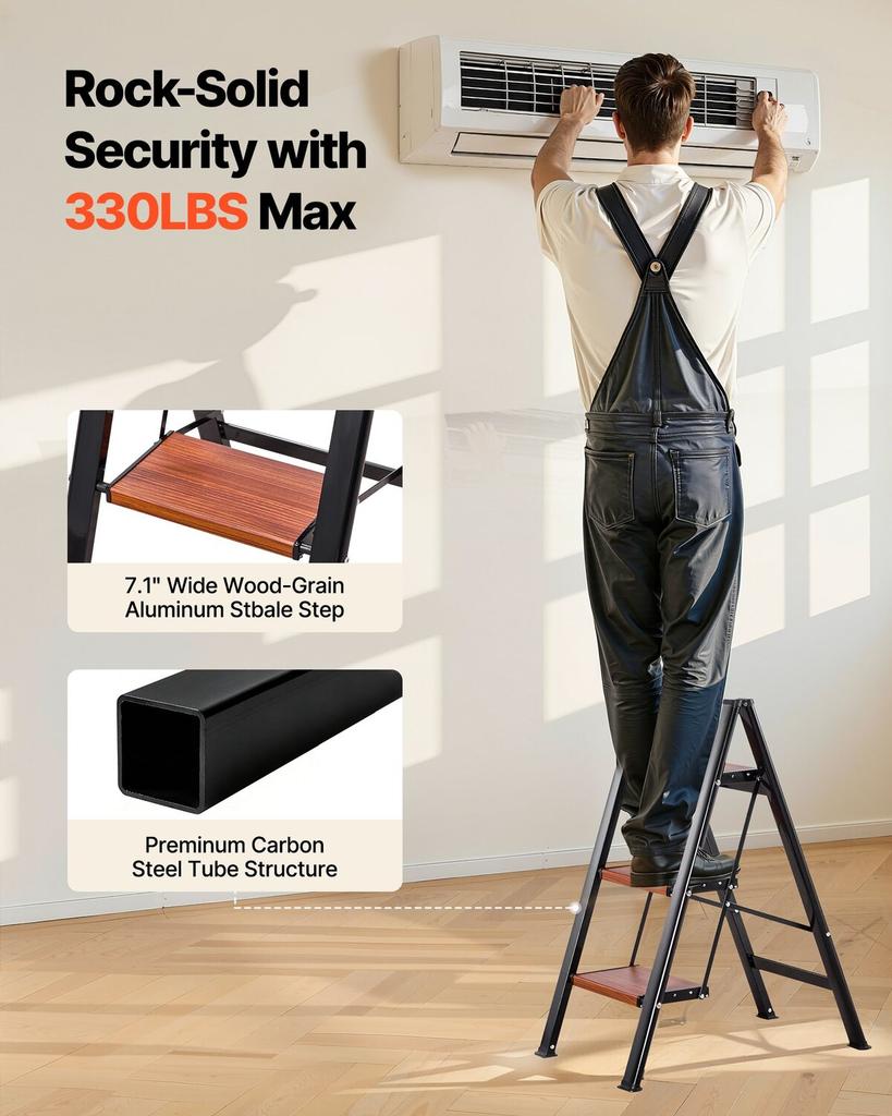 3 Step Ladder, Folding Step Stool with Wide Anti-Slip Pedal and Comfort Handgrip, Lightweight 150 kg Capacity Portable Aluminum Plant Support,