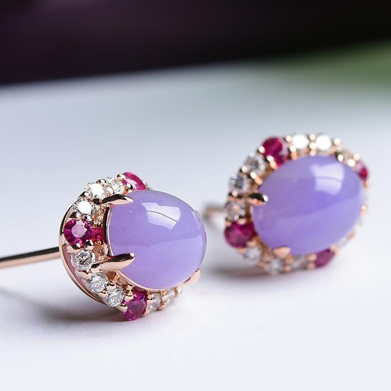 Classic New In Natural Chalcedony Violet Earings Stud  Inlaid Exquisite Pink Crystal Earrings For Women Wedding Jewelry