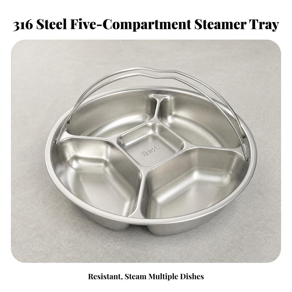 Multi-Compartment Steamer Tray Easy to Clean for Serving Multiple Steamed Dishes