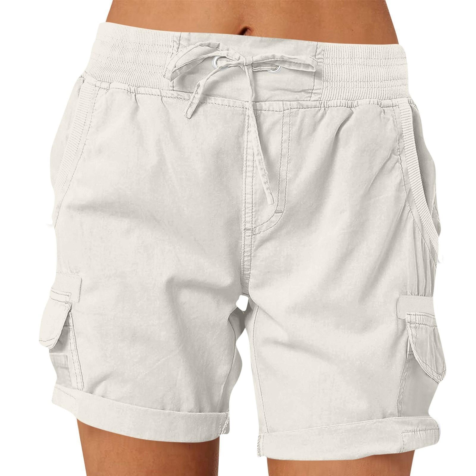 

Женские модные однотонные повседневные рабочие брюки с карманами на шнурке, эластичным поясом и подвернутыми краями, шорты длиной пять четвертей XL белый