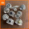 925 Sterling Silver Rings For Women Geometric Fine Jewelry Finger Adjustable Retro Leaf Stone Ring For Party Birthday Gift