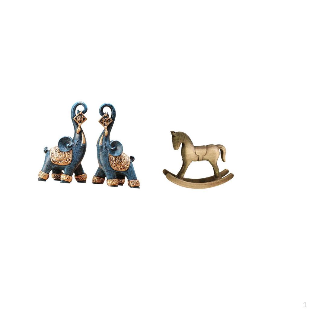 Modern Resin Elephant And Rocking Horse Wood Sculpture Artistic Ornament Figurine Collectible for