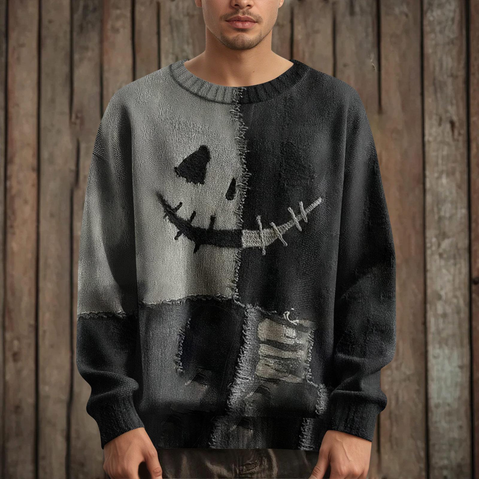 

Мужской пуловер с длинным рукавом, повседневный вязаный свитер оверсайз с принтом на Хэллоуин XXL