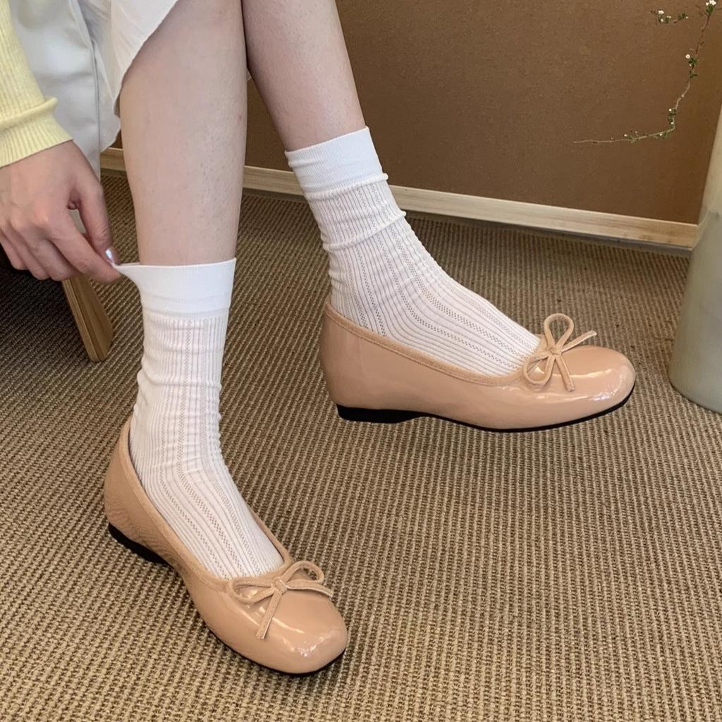 Inner heightening bow red light mouth single shoes women's 2025 spring new French gentle temperament commuter ladyshoes