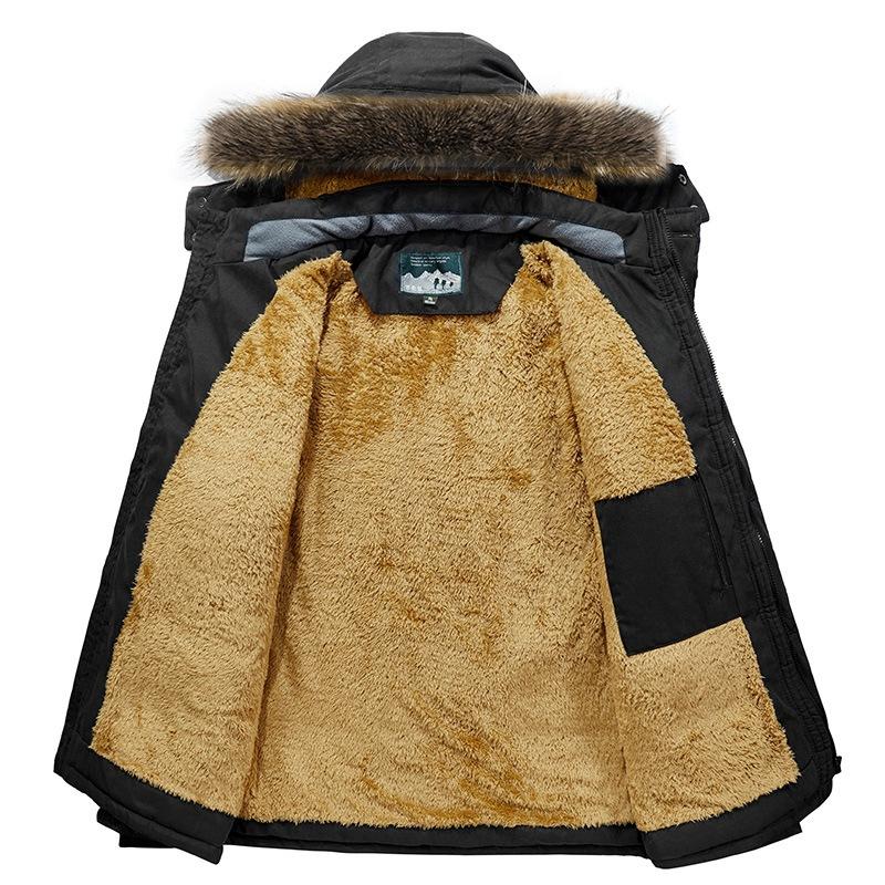 Public Version of Men's Winter Coat Medium Length Plus Fleece Thickened Warm Padded Jacket with Extra Size Wool Collar Padded Jacket