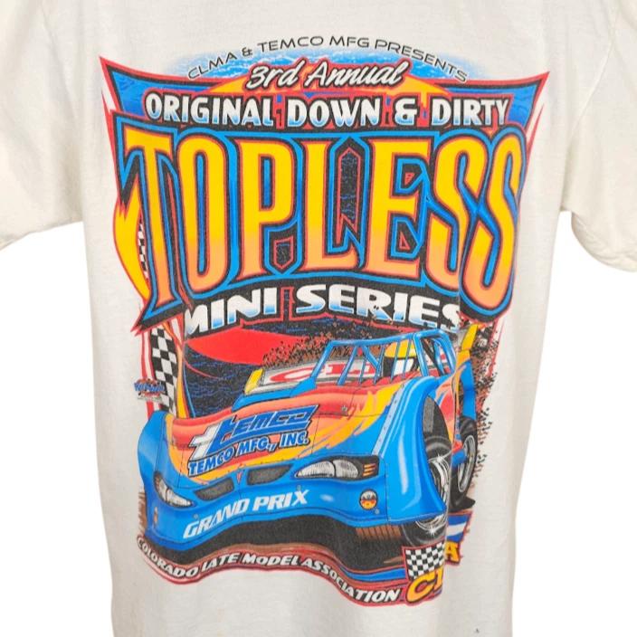 Vintage Down & Dirty Topless 100% Cotton T-shirt Mens Tees Top Mens Size Medium Y2K Dirt Track Racing 4XL