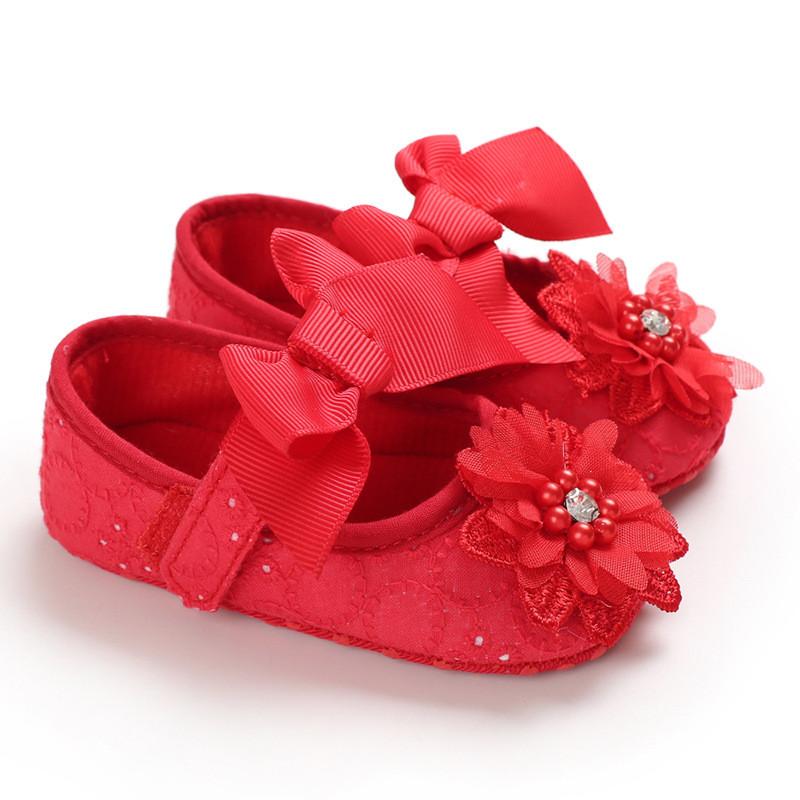 Prinzessinnen-Schuhe für Mädchen mit Blumen- und Schleifenverzierungen für Kleinkinder zum Laufen 0-6 Monate