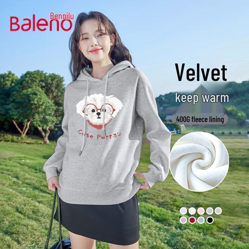 Baleno Women's Fleece Lined Hooded Sweatshirt with Puppy Print