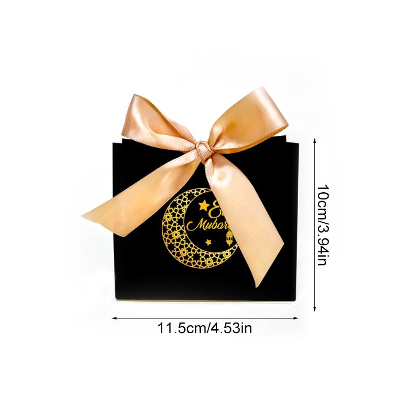 10-Pack Islamic Party Bags 2025 Paper Gift Bag DIY Supplies Eid Mubarak Elegant Candy Box Set Mini with Ribbons