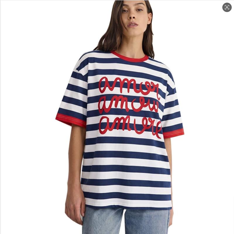Nuova T-shirt a Maniche Corte a Strisce da Donna Estate Stampa Vintage Scollo a O Oversize Tee Casual Streetwear T-shirt Larghe Top Y2K