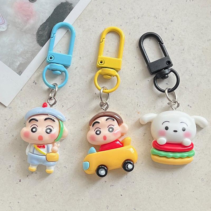 Crayon Shin-Chan Car Key Chain Cute Couple Schoolbag Ornaments Anime Cartoon Pendant Charm Keyring Figures Accessories Gift
