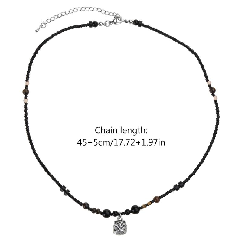 Vintage Chinese Style Lion-Pendant Necklace for Women Men Lucky Punk Unusual Stone Bead Choker Chain On The Neck Beads