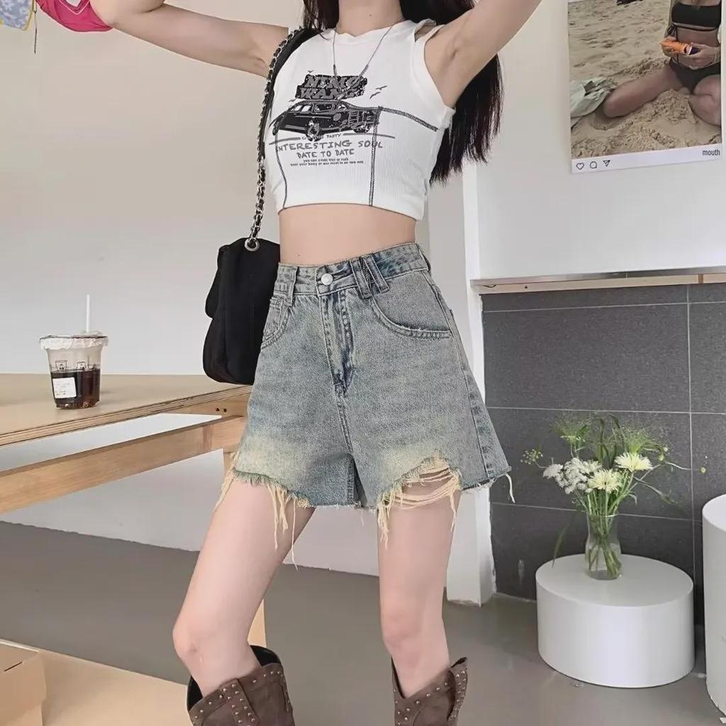 Women's Retro High-Waisted A-Line Wide Leg Denim Shorts - 2024 Spring/Summer Collection