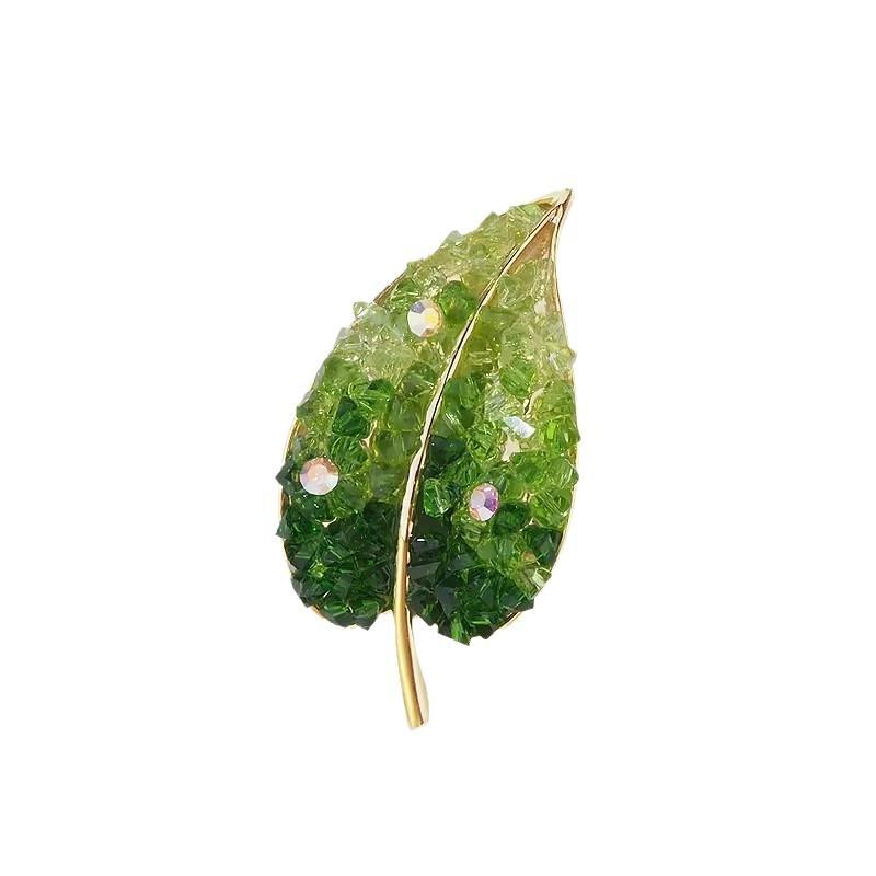 Gradient Crystal Green Leaf Brooch, High-end Women's Niche Design Sense, Tree Leaf Brooch, Elegant Brooch