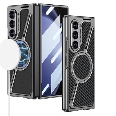 New Model Suitable for Samsung ZFold5 Folding Phone Case Magsafe Wireless Charging Z Shaped Leather Fold5 Leather Case