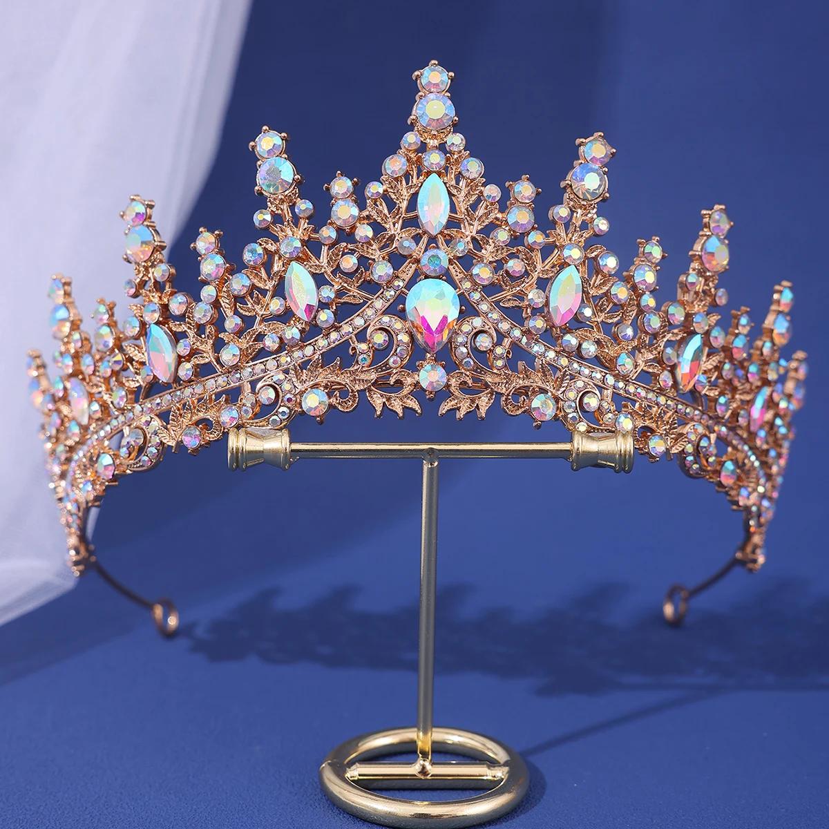 

Luxury Baroque Queen Bridal Crown Pageant Crowns Tiaras Bride Headdress Party Birthday Wedding Hair Jewelry Head Accessories Yes