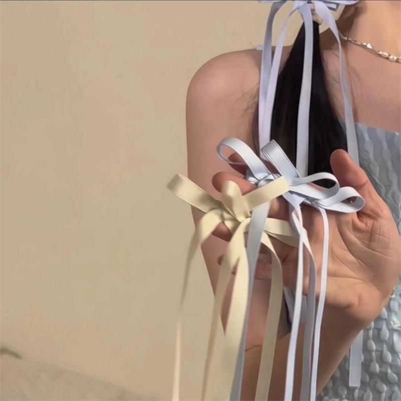 

White Ribbon Bow Hair Clip for Ponytails