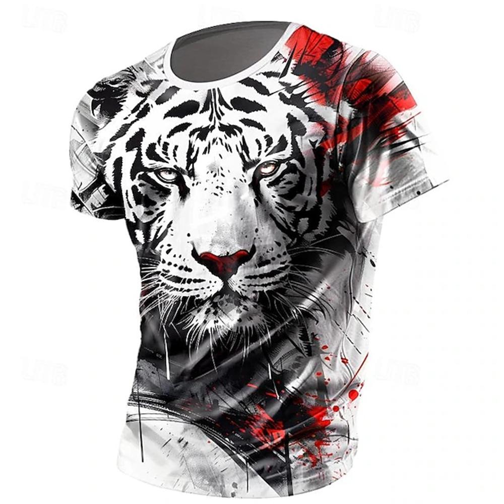Men's Casual Round Neck T-Shirt Outdoor Sports Mountaineering Short Sleeve 3D Dog Bear Print Summer Breathable Men's T-Shirt Top