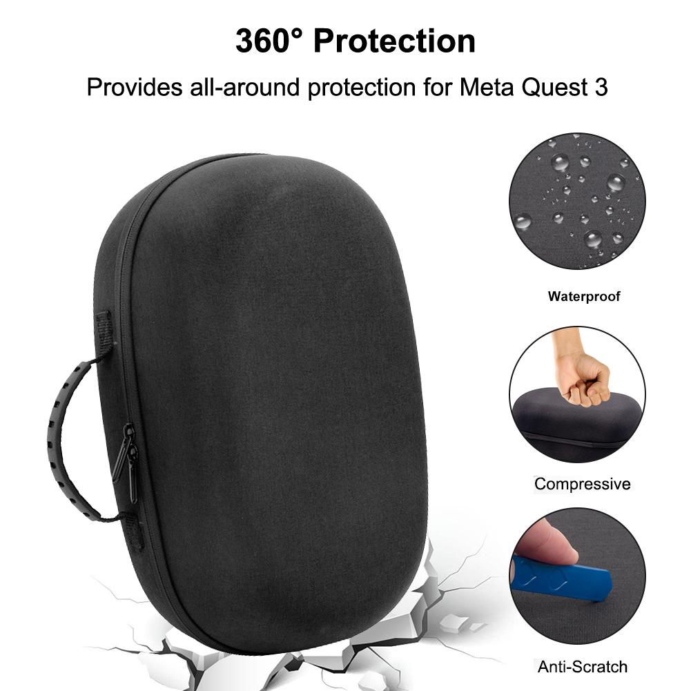 Harte Tragetasche mit Objektivabdeckung Stoßfeste Hartschalenhülle Kratzfeste Netztasche für Meta Quest 3 VR-Headset-Zubehör