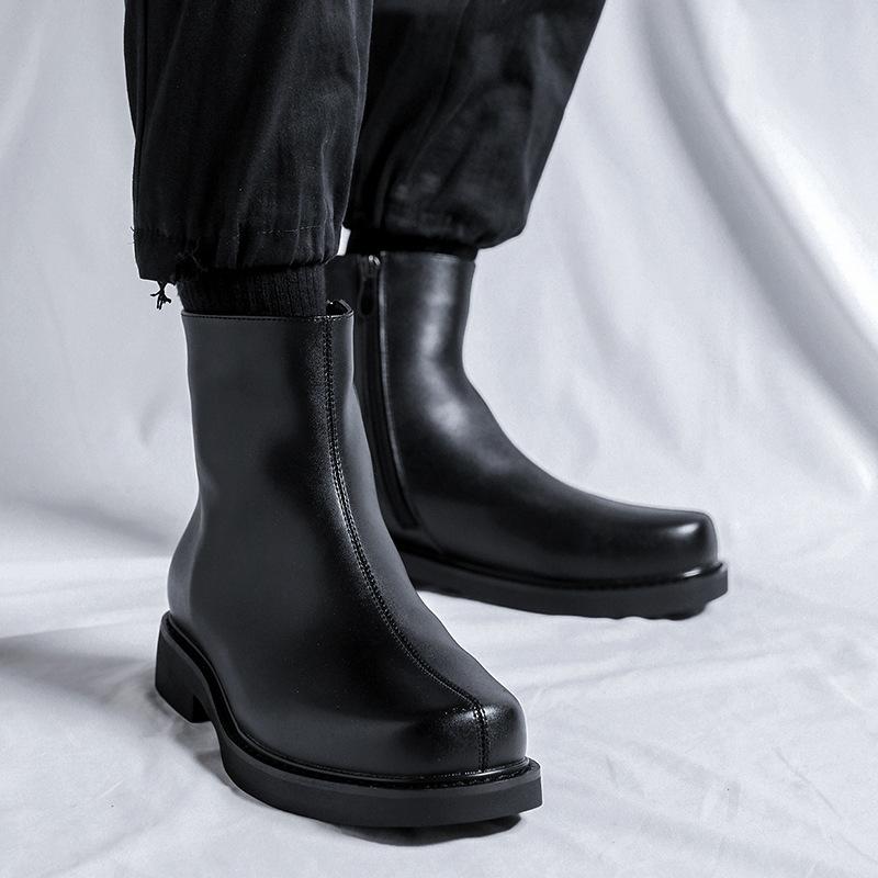 Men's Summer Short Boots 2026 British Black Round Toe One Foot Chimney Boots Trendy Side Zipper Men's Boots