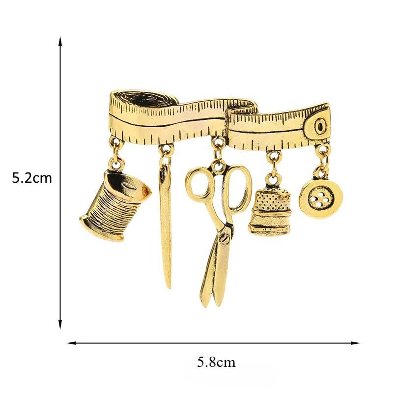 Vintage Tailor Scissors Brooch Pins Tailor Tape Tulers Tools Badge Jewelry Accessory