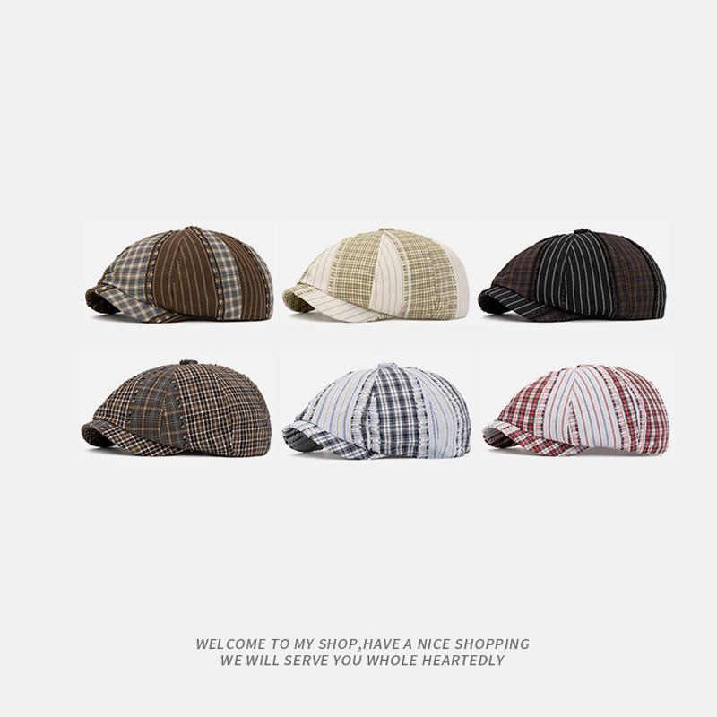 Color Block Cap Spring Summer Retro Beret British Newsboy Cap Forward Cap Outdoor Sun Hat