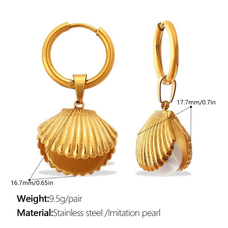 

French-inspired, minimalist, and chic pearl and shell jewelry set for women, featuring earrings and a necklace