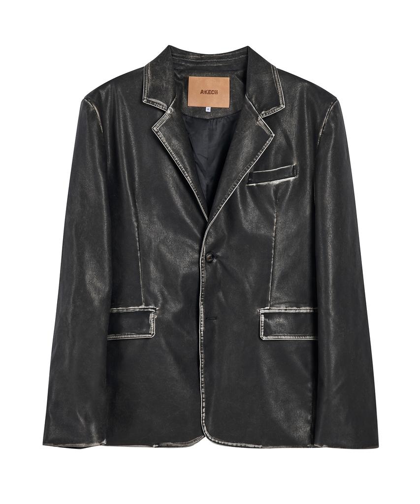 Akecii Scratch Leather Blazer_Black