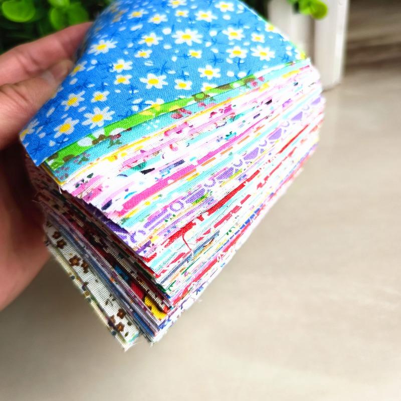 50pcs Pure Cotton Floral Fabric Squares - 10x10cm Pastoral Print Assortment for DIY Doll Crafts and Handmade Projects