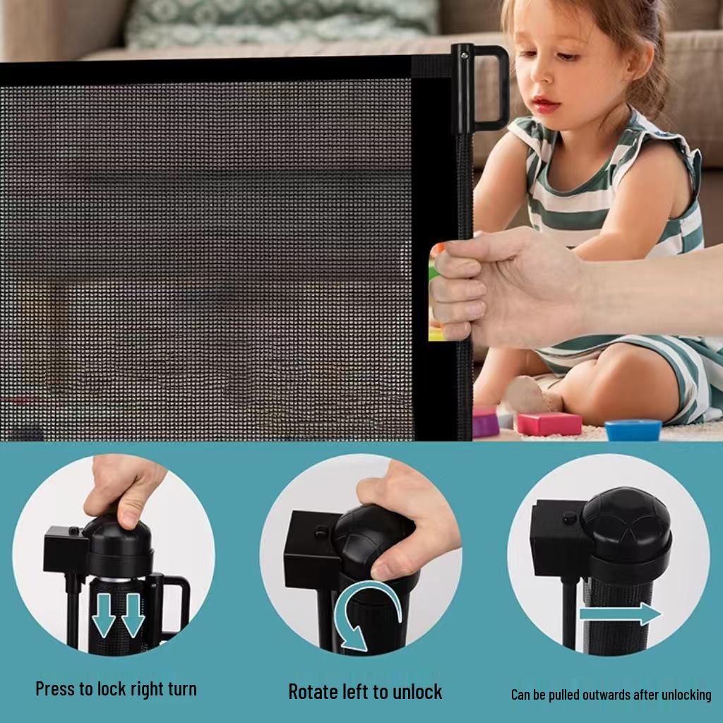 Child & Pet Safety Retractable Gate - Indoor Stairway Protection Rail & Anti-Cat Barrier