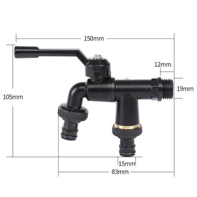 Doppelauslass Gartenwasserhahn aus schwarz vernickelter Zinklegierung