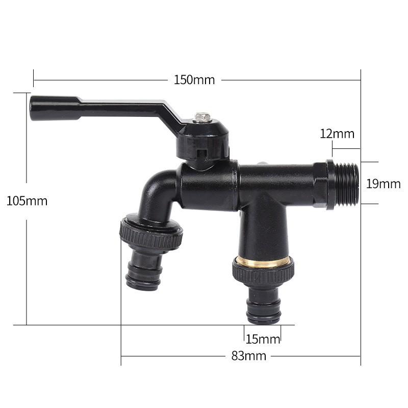 Black-Plated Zinc Alloy Double Outlet Garden Faucet