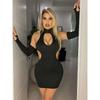 Hollow Out Sexy Hip Hugging Dress Hollow Out Hanging Neck Sexy Sheath Jumpsuit Short Dress