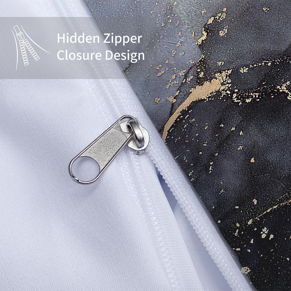 3 Piece Down Set with Gray Marble Pattern Print (1 Down Duvet Cover+2 Pillowcases, Without Core), Soft Bedding Set