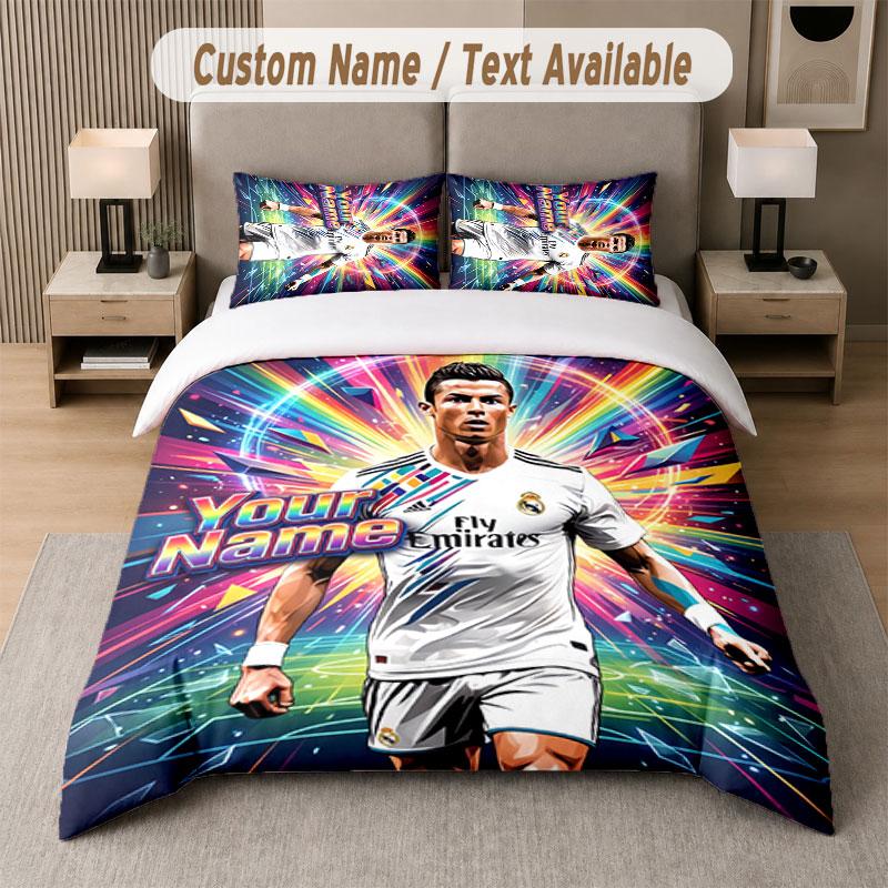 Custom Bedding Set Cristiano Ronaldo Pattern, Print Name Text 1 Duvet Cover Plus 2 Pillowcases Home Textile