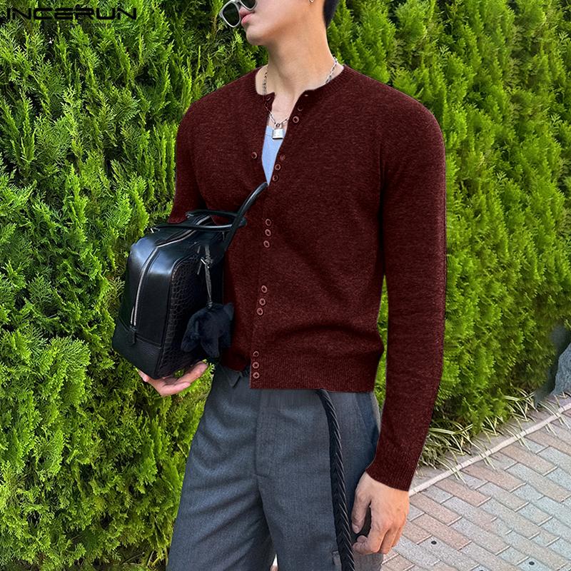 

INCERUN Mens V Neck Long Sleeve Button Up Cardigan Knit Tops 3XL красный