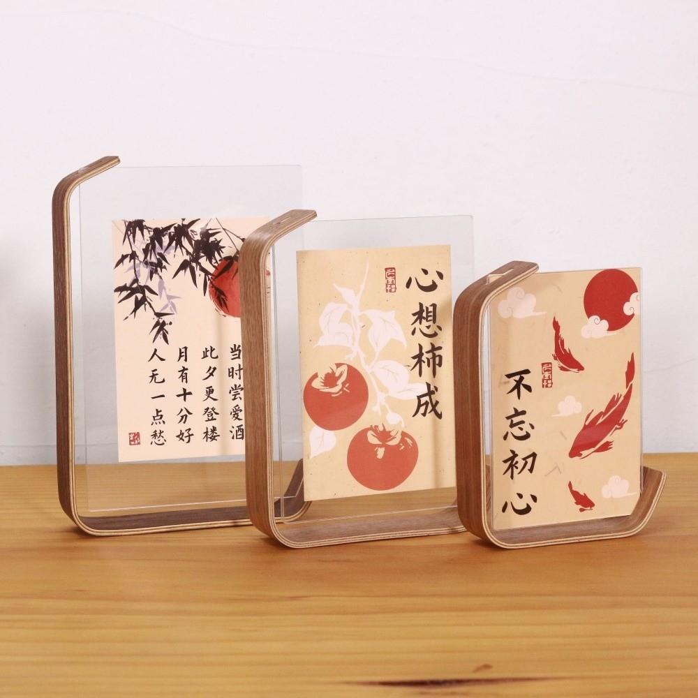 Photo Display 6 Inches Wooden Photo Frame Acrylic Material Alien Double-sided Frame Tabletop Display Photo Frame Gift