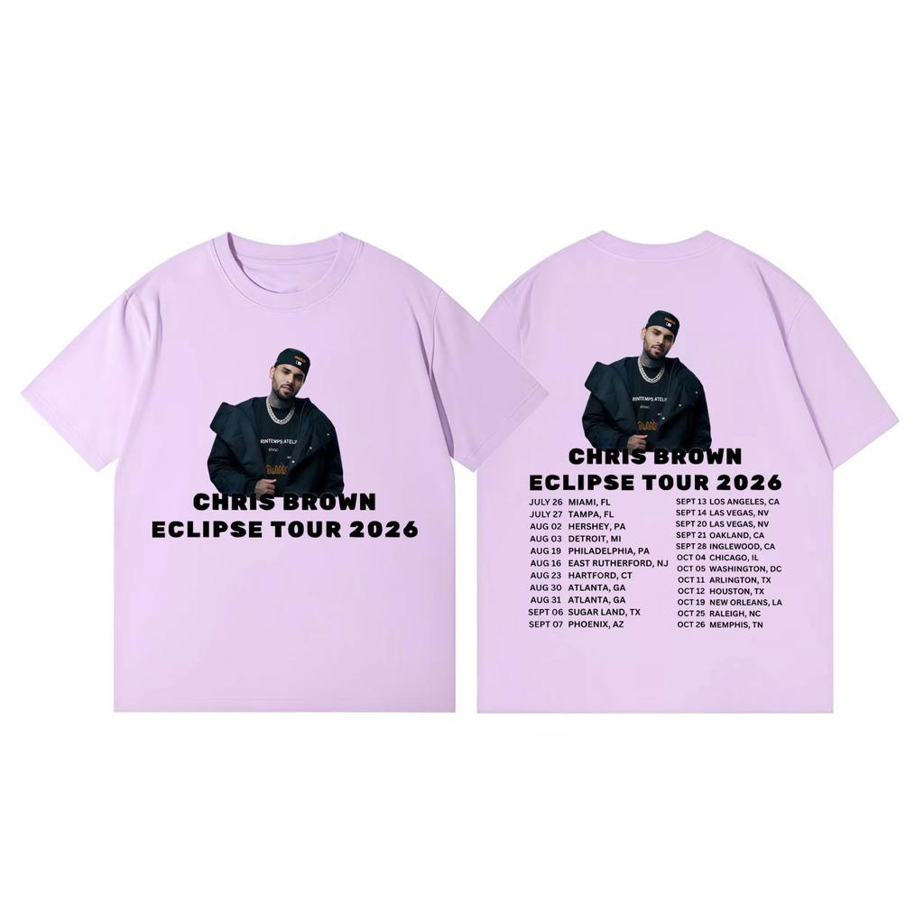 Rapper Chris Brown Eclipse Tour 2026 Graphic Tshirt Fashion Hip Hop Short Sleeve T Shirt Unisex Women Casual Loose Cotton Tshirts