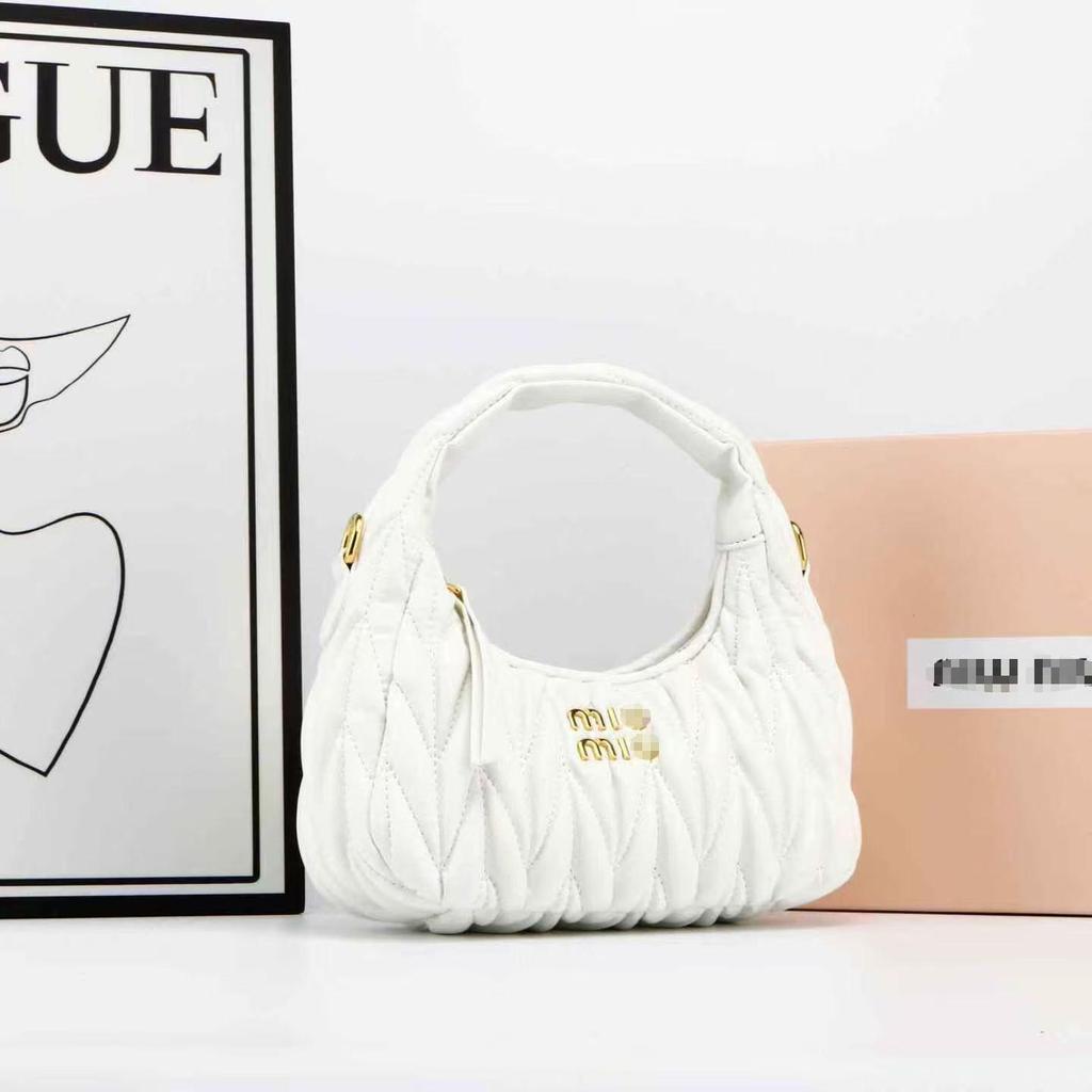 Miu House Lambskin Ruched Dumpling Hobo Bag: Trendy Crescent Underarm Crossbody for Women