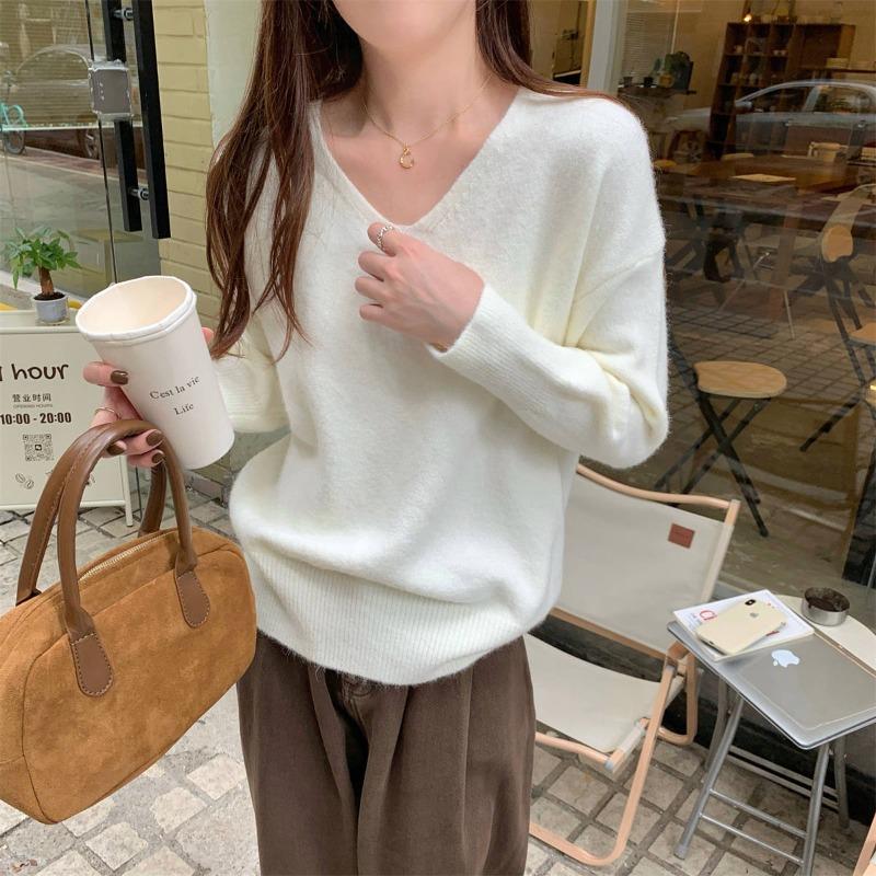 Chic Collar Knitted Bottoming Shirt Women's Spring Age-reducing Versatile Top Loose Soft Waxy Inner Sweater
