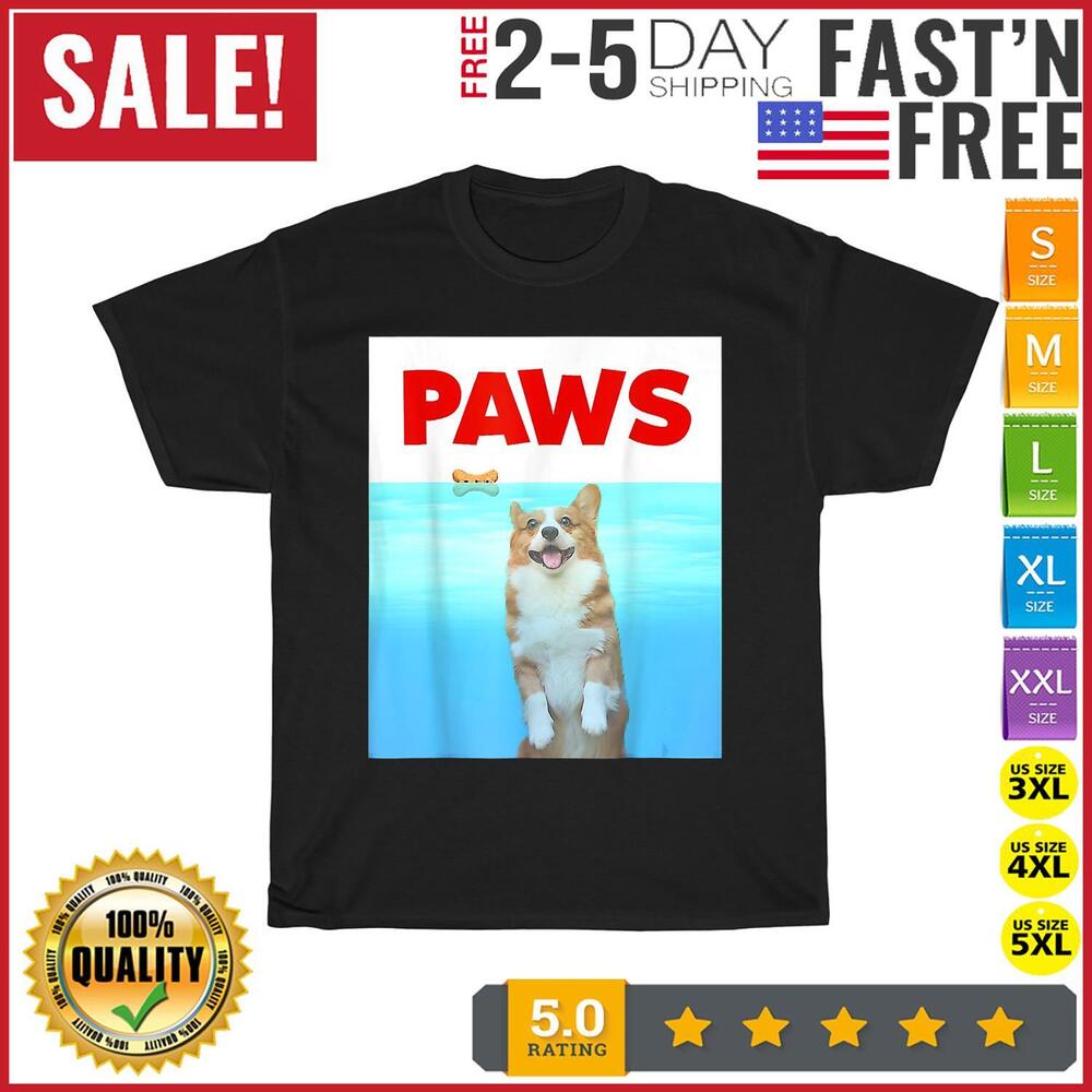 

Paws Dog Parody 80s Corgi Shark Funny Dog Vintage T Shirt Men Women Fashion NEW XL