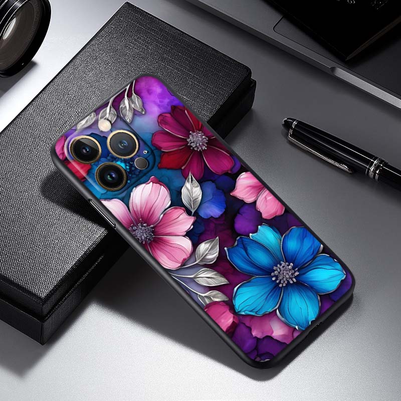 Schmetterlingsblumenmuster Handyhülle Für Apple iPhone 17 16 16E 15 14 13 12 11 Pro Max Plus Schwarz Weiches Silikon