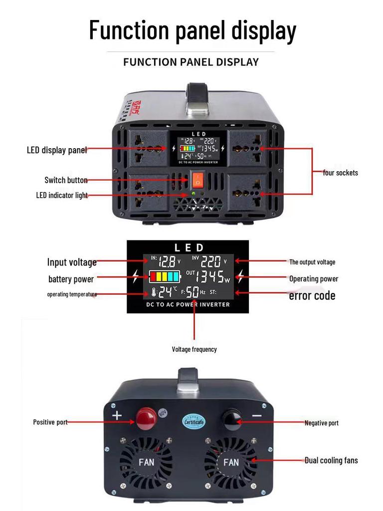 High Power 12V/24V to 220V Pure Sine Wave Car Inverter - Intelligent Converter