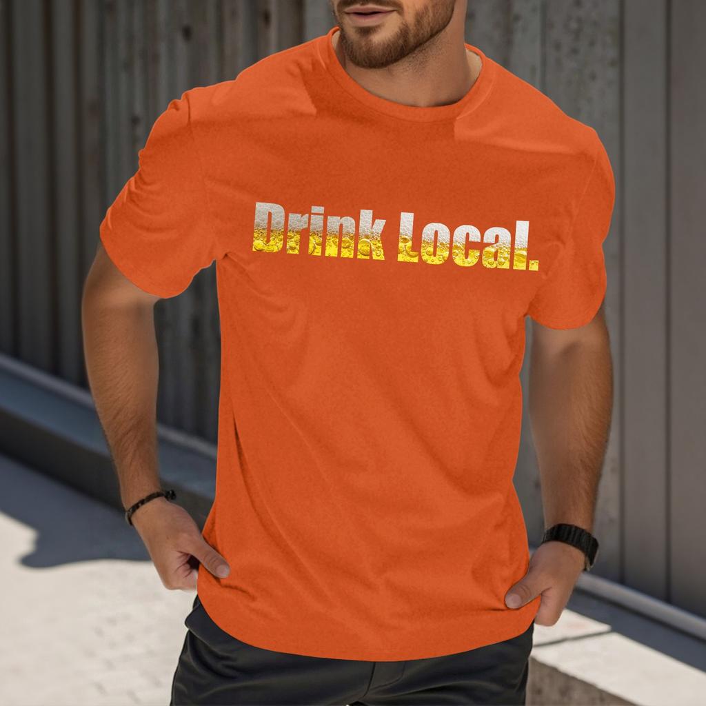 Camiseta Masculina Casual de Manga Curta com Estampa e Gola Careca