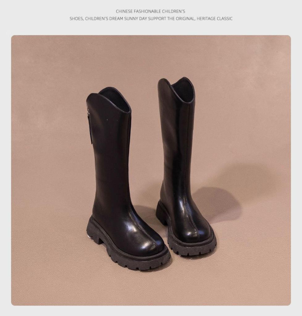 Girls' 2026 Knee-High Velvet-Lined Leather Boots for Autumn/Winter